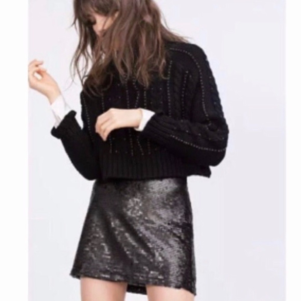 New Zara All Over Sequin Mini Skirt